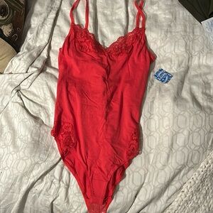 Red free people bodysuit